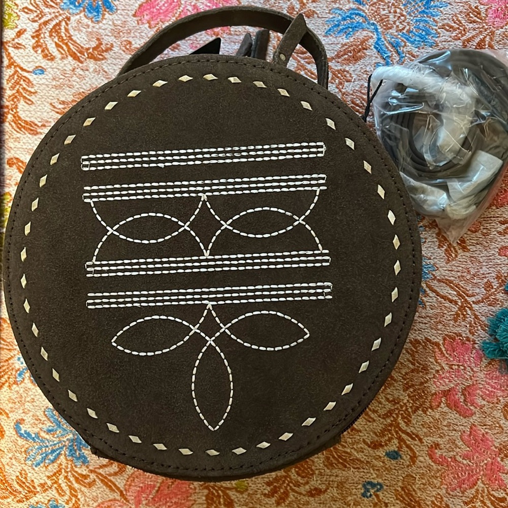 American Darling Brown Circular Bag with White Embroidery